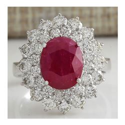 5.80 CTW Natural Ruby And Diamond Ring 18K Solid White Gold