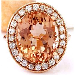 10.90 CTW Natural Morganite 18K Solid Rose Gold Diamond Ring