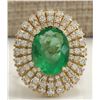 Image 1 : 6.94 CTW Natural Colombian Emerald And Diamond Ring 14K Solid Yellow Gold
