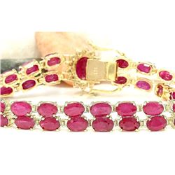 32.15 CTW Natural Ruby 14K Solid Yellow Gold Diamond Bracelet