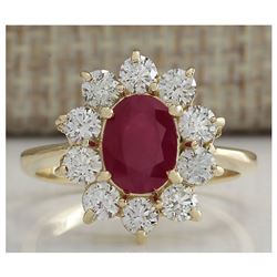 2.90 CTW Natural Ruby And Diamond Ring 18K Solid Yellow Gold