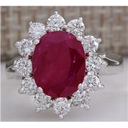 4.03 CTW Natural Red Ruby Diamond Ring 18K Solid White Gold