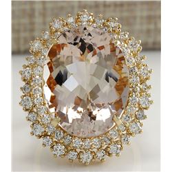17.81 CTW Natural Morganite And Diamond Ring In 18K Solid Yellow Gold