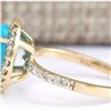 Image 2 : 2.67 CTW Natural Turquoise And Diamond Ring In 14k Yellow Gold