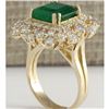 Image 3 : 7.02 CTW Natural Emerald And Diamond Ring 18K Solid Yellow Gold
