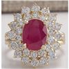 Image 1 : 5.72 CTW Natural Ruby And Diamond Ring 18K Solid Yellow Gold