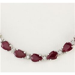 49.20 CTW Natural African Ruby And Diamond Necklace In 14k White Gold