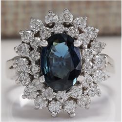 3.33 CTW Natural Blue Sapphire Diamond Ring 18K Solid White Gold