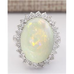 11.41 CTW Natural Opal And Diamond Ring In 14k White Gold