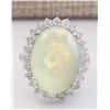 Image 1 : 11.41 CTW Natural Opal And Diamond Ring In 14k White Gold