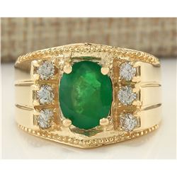 2.87 CTW Natural Emerald And Diamond Ring In 14K Yellow Gold