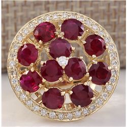 4.93 CTW Natural Red Ruby And Diamond Ring 18K Solid Yellow Gold