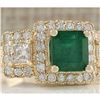Image 2 : 3.93 CTW Natural Emerald And Diamond Ring In 18K Yellow Gold
