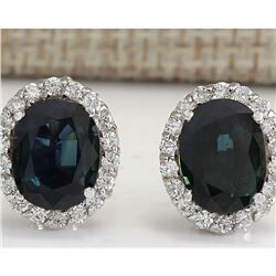 6.86 CTW Natural Sapphire And Diamond Earrings 18K Solid White Gold