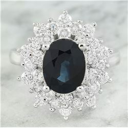3.93 CTW Sapphire 14K White Gold Diamond Ring