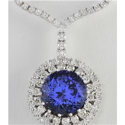 22.09 CTW Natural Tanzanite And Diamond Necklace In 14k White Gold