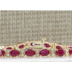11.01 CTW Natural Ruby And Diamond Bracelet In 14K Yellow Gold