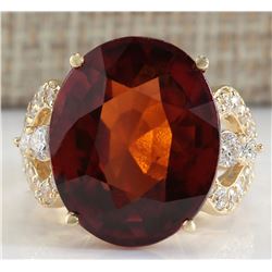 19.58 CTW Natural Hessonite Garnet And Diamond Ring In 14K Yellow Gold