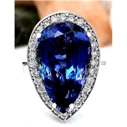 15.18 CTW Natural Tanzanite 18K Solid White Gold Diamond Ring
