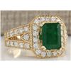 Image 2 : 3.60 CTW Natural Emerald And Diamond Ring In 14K Solid Yellow Gold
