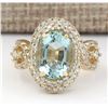 Image 1 : 5.00 CTW Natural Blue Aquamarine And Diamond Ring In 14k Yellow Gold