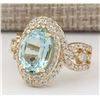 Image 2 : 5.00 CTW Natural Blue Aquamarine And Diamond Ring In 14k Yellow Gold