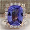 Image 1 : 6.89 CTW Natural Blue Tanzanite And Diamond Ring 18K Solid Rose Gold