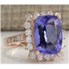 Image 2 : 6.89 CTW Natural Blue Tanzanite And Diamond Ring 18K Solid Rose Gold