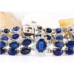 22.00 CTW Natural Sapphire 14K Solid White Gold Diamond Bracelet