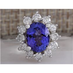 2.45 CTW Natural Blue Tanzanite And Diamond Ring 18K Solid White Gold