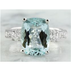 4.75 CTW Aquamarine 14K White Gold Diamond Ring