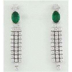 3.65 CTW Emerald 18K White Gold Diamond earrings