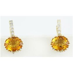 3.46 CTW Citrine 14K Yellow Gold Diamond Earrings