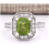 Image 1 : 3.67 CTW Natural Peridot And Diamond Ring In 14k White Gold
