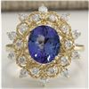 Image 1 : 4.00 CTW Natural Blue Tanzanite And Diamond Ring In 14K Yellow Gold