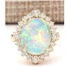 Image 1 : 6.53 CTW Natural Opal And Diamond Ring In 18K Yellow Gold