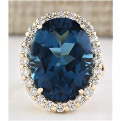21.20 CTW Natural London Blue Topaz And Diamond Ring In 14k Yellow Gold