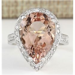 9.83 CTW Natural Morganite And Diamond Ring In 18K White Gold