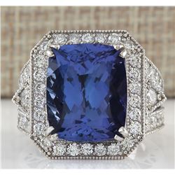 14.12 CTW Natural Tanzanite And Diamond Ring In 18K White Gold