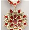 Image 2 : 67.80 CTW Natural Red Coral And Diamond Necklace In 18K Yellow Gold