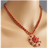 Image 4 : 67.80 CTW Natural Red Coral And Diamond Necklace In 18K Yellow Gold