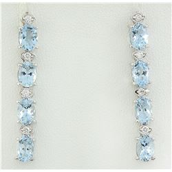 3.73 CTW Aquamarine 18K White Gold Diamond Earrings