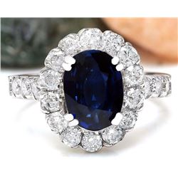 3.35 CTW Natural Sapphire 18K Solid White Gold Diamond Ring