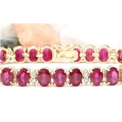 33.50 CTW Natural Ruby 14K Solid Yellow Gold Diamond Bracelet