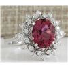 Image 2 : 5.43 CTW Natural Pink Tourmaline And Diamond Ring 14K Solid White Gold
