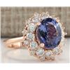 Image 2 : 4.16 CTW Natural Blue Tanzanite And Diamond Ring In 14K Solid Rose Gold