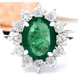 3.55 CTW Natural Emerald 18K Solid White Gold Diamond Ring