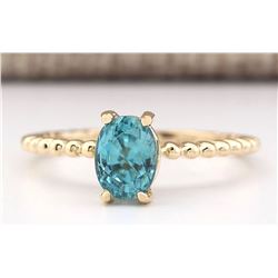 1.80 CTW Natural Blue Zircon Ring 18K Solid Yellow Gold