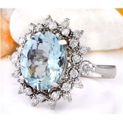4.65 CTW Natural Aquamarine 18K Solid White Gold Diamond Ring