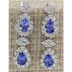 3.16 CTW Natural Blue Tanzanite And Diamond Earrings In 14K White Gold